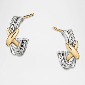 David Yurman Two-Tone Cable X Hoop Earrings in Silver and Gold